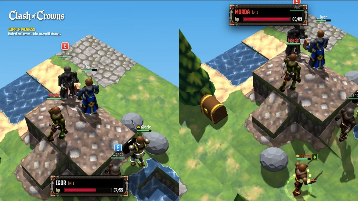 Dual Turn: both sides move at the same moment on a split screen